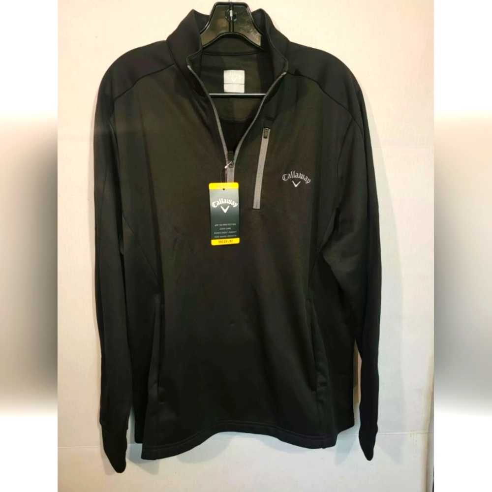 NEW Callaway 1/4 Zip Pullover Size Medium/ Pockets Media Pocket UPF 50 Black NEW